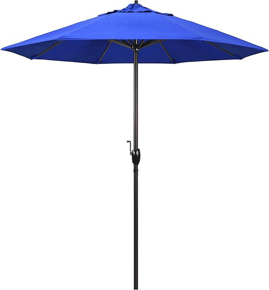 California Umbrella 7.5' Round Sunbrella Aluminum Outdoor Deck, Pool or Patio Umbrella, Crank Lift, Auto Tilt, Bronze Pole, Pacific Blue