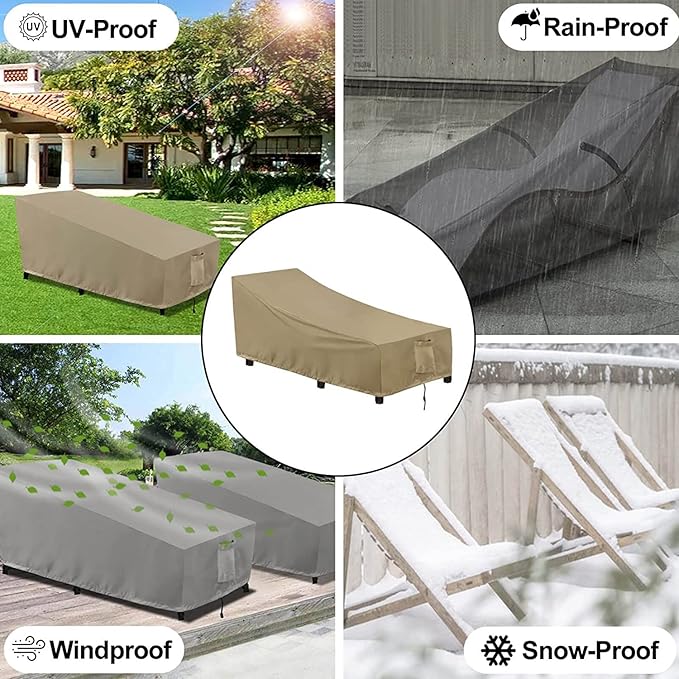 OutdoorLines Outdoor Waterproof Patio Chaise Lounge Chair Cover - UV Resistant Lounger Covers Heavy Duty Weatherproof Patio Sofa Furniture Covers, 1 Pack, 68Wx30Dx30H Inches, Camel