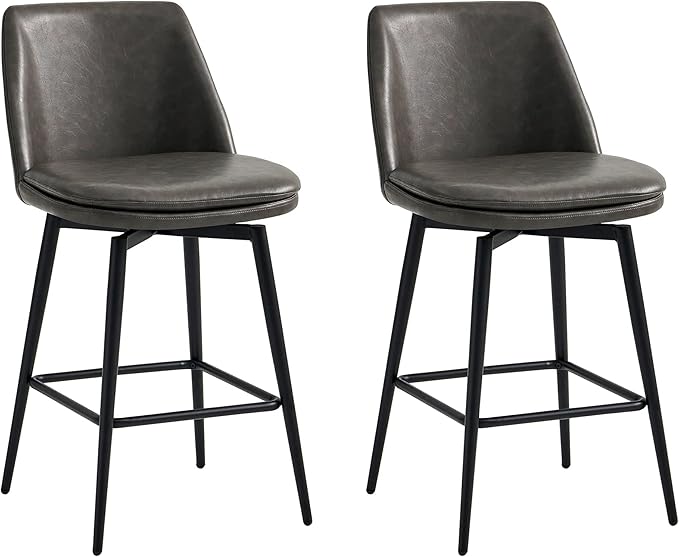 CHITA Swivel Bar Stools, 27.2" Counter Height Bar Stools Set of 2, FSC Certified Upholstered Modern Counter Stools, Metal Legs, Faux Leather, Grey