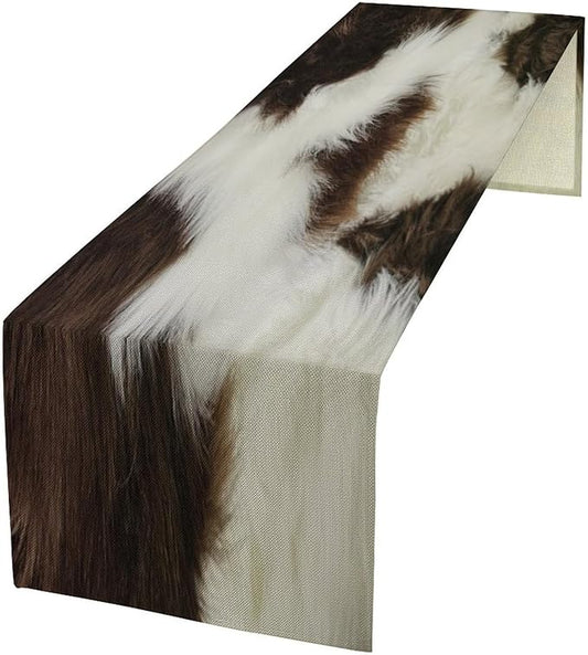 Cow Print Table Runner 3D Cow Fur Skin Brown Cowhide Country Farmhouse Wild Animal Theme Table Runner for Living Room Kitchen Dining Table Decoration 13x120in