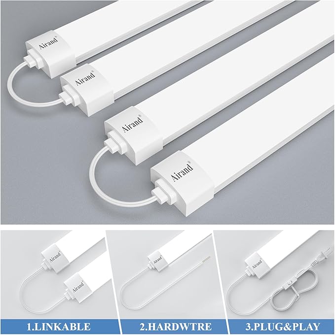 Airand Utility LED Light with Plug 2PCS Linkable Fixture 2FT 4FT Water-Proof Tube Light 5000K Under Cabinet Lighting,LED Closet Lights 18W for Workbench Kitchen Garage Workshop
