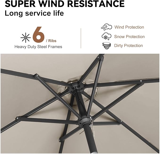 7.5FT Outdoor Patio Umbrella - Table Umbrella Waterprool UV Protection, Sombrillas de Patio with Push Button Tilt, Sun Umbrella for Pool, Porch, Garden, Deck, Backyard (Taupe)