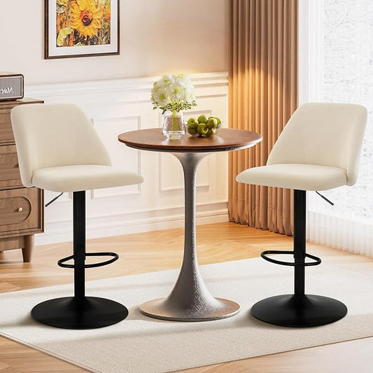COLAMY Adjustable Fabric Bar Stools,360° Modern Swivel Counter Height Chairs with Soft Cushioned Seat & Stable Metal Base for Dining Room & Kitchen Island,Set of 2,250LBS