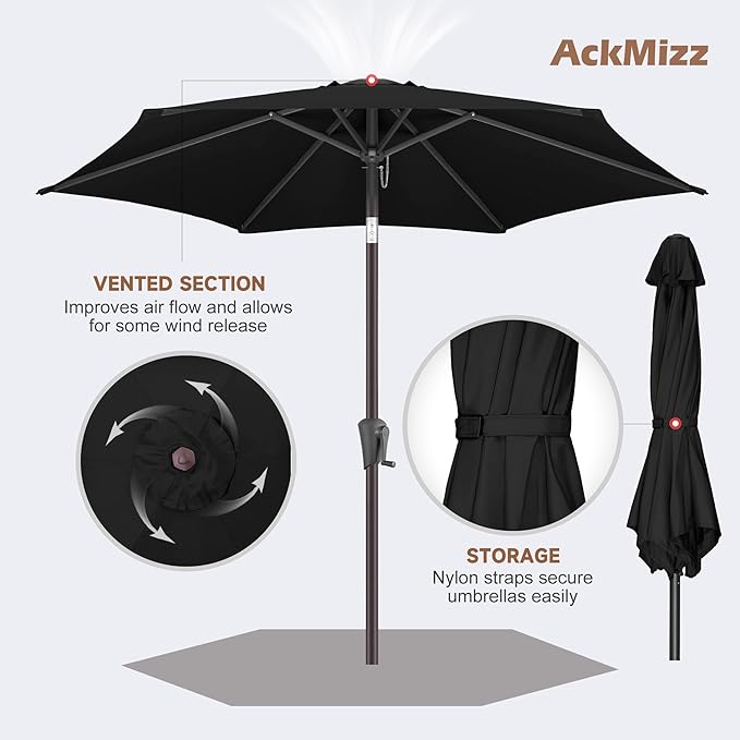 7.5FT Outdoor Patio Umbrella - Table Umbrella Waterprool UV Protection, Sombrillas de Patio with Push Button Tilt, Sun Umbrella for Pool, Porch, Garden, Deck, Backyard (Black)