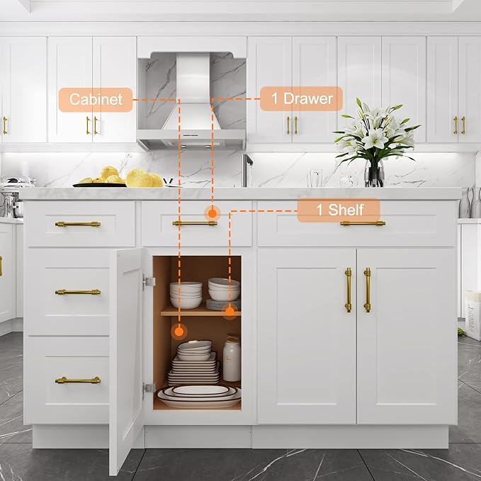LOVMOR Kitchen Base Cabinets, Sideboard Storage Cabinet, Entryway Cabinet with 1-Drawer & Adjustable Shelf, 18" W X 24" D X 34-1/2"H
