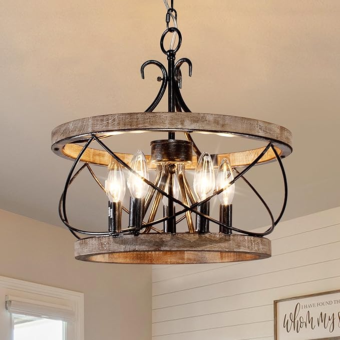 15.7'' Farmhouse Chandelier, 5-Light Dining Room Light Fixture, French Country Rustic Chandelier for Entryway, Foyer, Bedroom, Living Room
