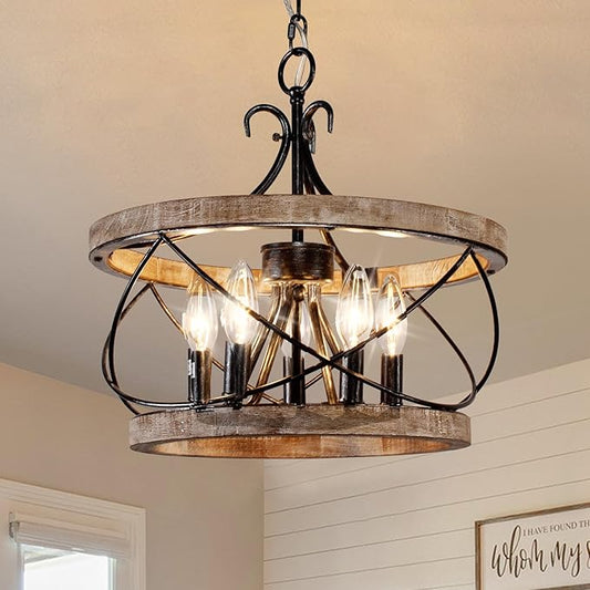 15.7'' Farmhouse Chandelier, 5-Light Dining Room Light Fixture, French Country Rustic Chandelier for Entryway, Foyer, Bedroom, Living Room