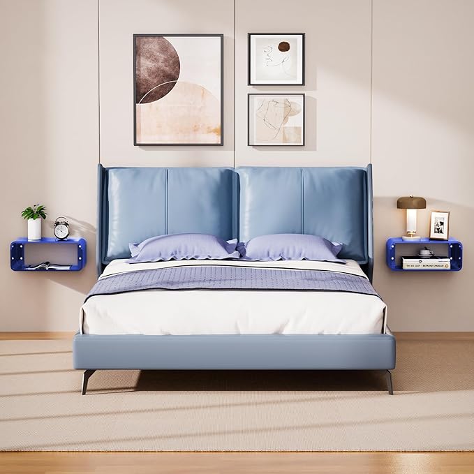 Acrylic Floating Nightstand, Bedside Table, Nightstand Shelf Wall Mounted Bedside Shelf (Dark Blue, Small)