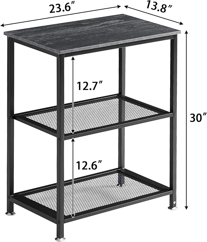 VECELO Tall End Side Tables, 30" Height Nightstand with 3-Tier Storage Shelf for Bedroom Living Room, Easy Assembly,Industrial Style, Carbon Grey