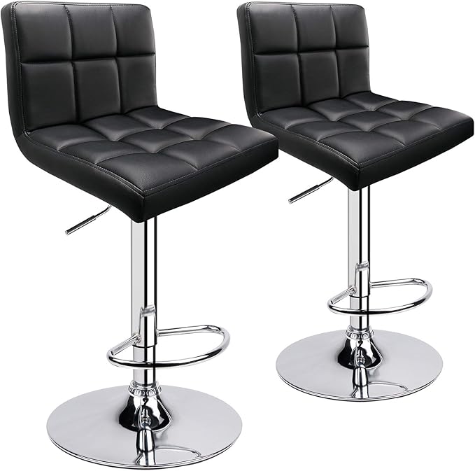 Leopard Bar Stools, Modern PU Leather Adjustable Swivel Bar Stool with Back, Set of 2 (Black)