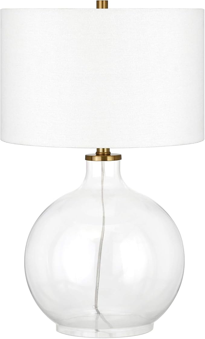 Laelia 24.75" Tall Table Lamp with Fabric Shade in Clear Glass/Brass/White