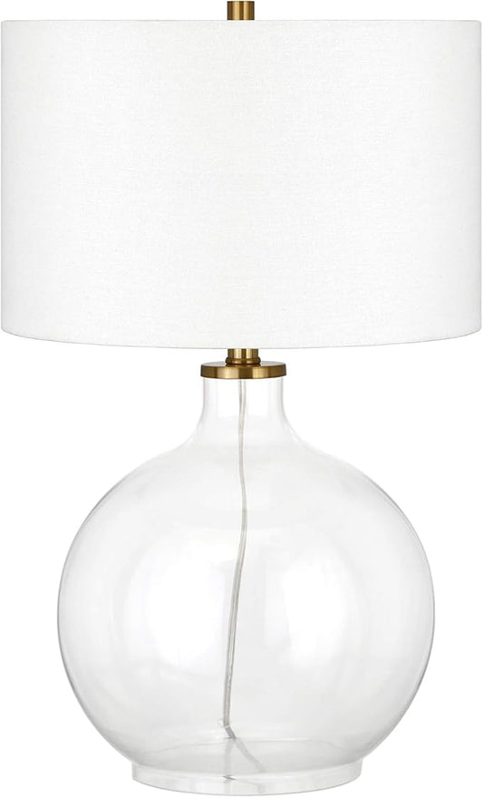Laelia 24.75" Tall Table Lamp with Fabric Shade in Clear Glass/Brass/White
