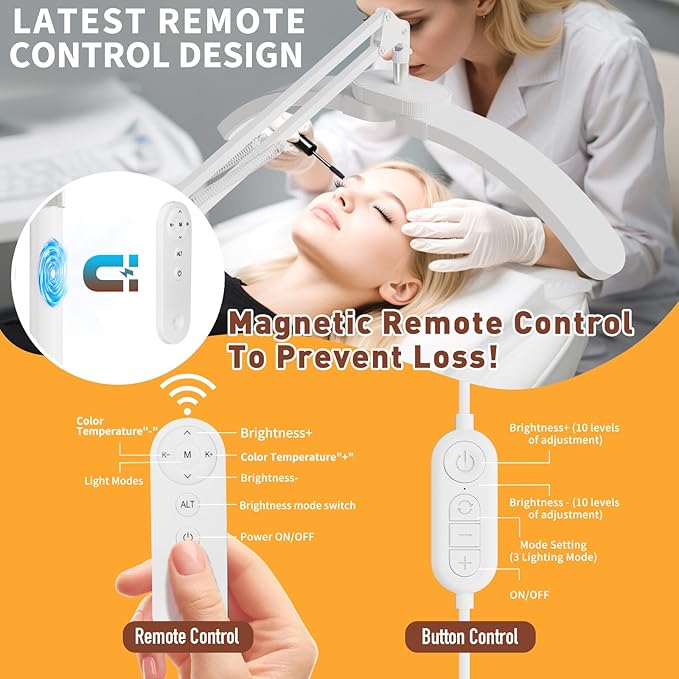2-in-1 Lash Light - 2026 Upgraded Professional LED Half Moon Lamp for Eyelash Extensions, Tattoo, Nail Artists, Salon SPA, Adjustable Brightness & Color Temperature, Remote Control (White)