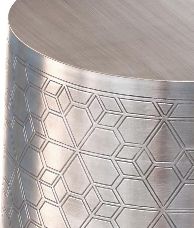 SIMPLIHOME Johnsen Metal Table - 15 inch Wide Solid Iron Round Accent Table in Antique Silver, Boho Side or End Table for Living Room or Bedroom with Etched Geometric Pattern, Assembled