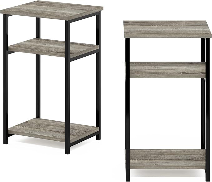 Furinno JUST Side Table Set of 2, 3-Tier Modern Metal Frame End Table with Open Shelf, Night Stand, Bedside Table, Easy Assembly,for Living Room, Bedroom, French Oak