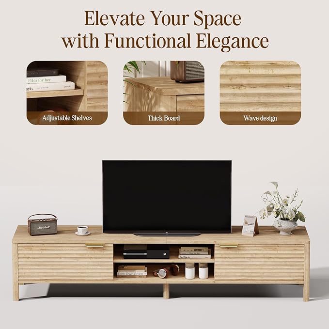 TV Stand for Living Room - up to 80 Inch TVs Mid Century Modern Entertainment Center with Storage and Adjustable Shelves, Media Console Table Oak 71"