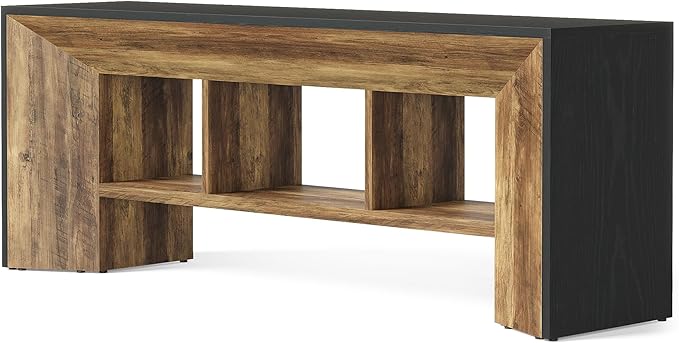 LITTLE TREE TV Stand for Up to 70 Inch TV, 63 Inches Long Entertainment Center for Living Room, Industrial Large Media Television Console Furniture with 3 Storage Cubes, Rustic Brown and Black