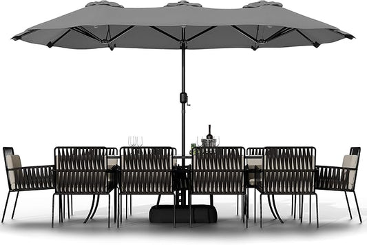 Shintenchi 16FT Large Patio Umbrella with Base Included, Outdoor Double-Sided Rectangular Shade with Crank Handle for Poolside Lawn, Deck & Garden, Gray