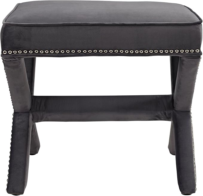 Modway Rivet Upholstered Velvet X-Base Ottoman With Nailhead Trim In Gray