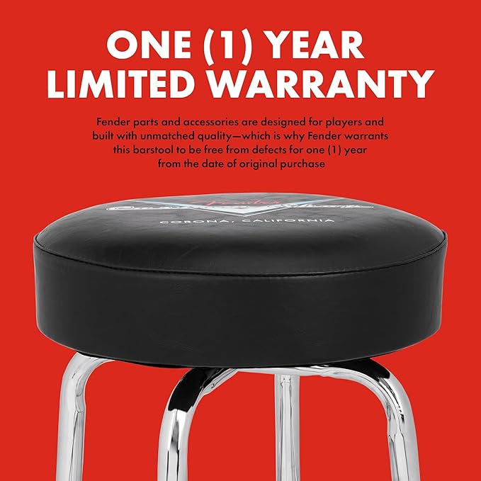 Fender Custom Shop Chevron Logo Swivel Barstool, Great Gifts for Dad, with 1 Year Limited Warranty, Simple Assembly, Black/Black, 24"