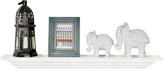 WELLAND White Wood 24 inch Floating Shelves Wall Mounted,Corona Crown Molding Floating Wall Photo Ledge Shelves Fireplace Mantel Shelf,Solid Pine Wood Finished
