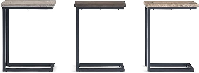 SIMPLIHOME Skyler C-Side Table - 18" Wide x 24" High Solid Mango Wood and Metal Slide-Under Table in Birch, Industrial Accent Table or End Table for Living Room or Bedroom with Open Frame, Assembled