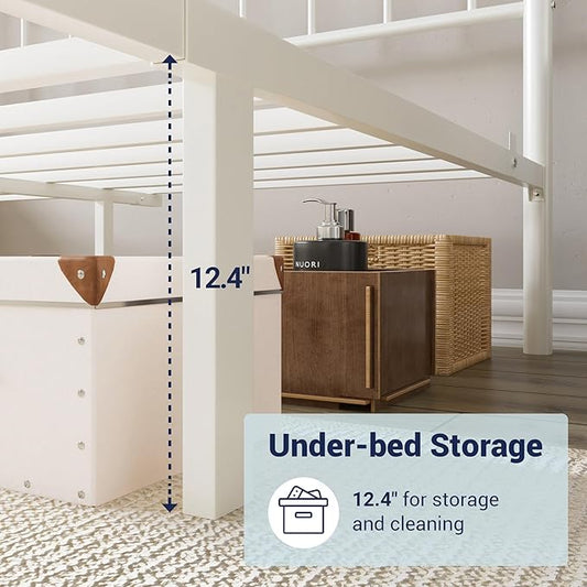 Allewie 14 Inches Full Size Metal Platform Bed Frame with Victorian Style Curved Iron-Art Headboard/Footboard, Metal Slats Support, Easy Assembly, Under Bed Storage, No Box Spring Required, White