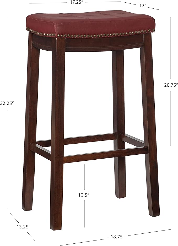Linon Claridge Bar Stool, 32" x 18.75" x 13", Red