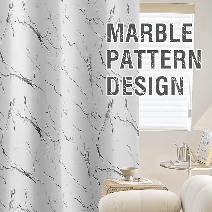 H.VERSAILTEX 100% Blackout Curtains 63 inch Length 2 Panels Set Marble Designs Printed Drapes Thermal Curtains for Bedroom with Black Liner Sound Proof Curtains, Grey