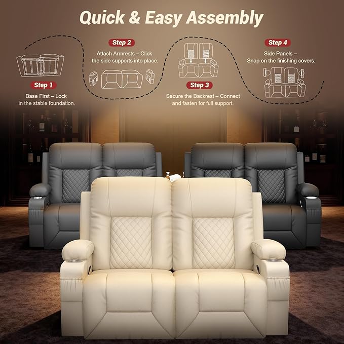 FURNIMAT 2026 Fabric Loveseat Recliner Sofa, 2 Seater Reclining Loveseat Sofa, RV Loveseat Couch, Modern Recliner Chair for Living Room, with Cup Holder and 2 Cell Phone Holders, USB Ports, Beige