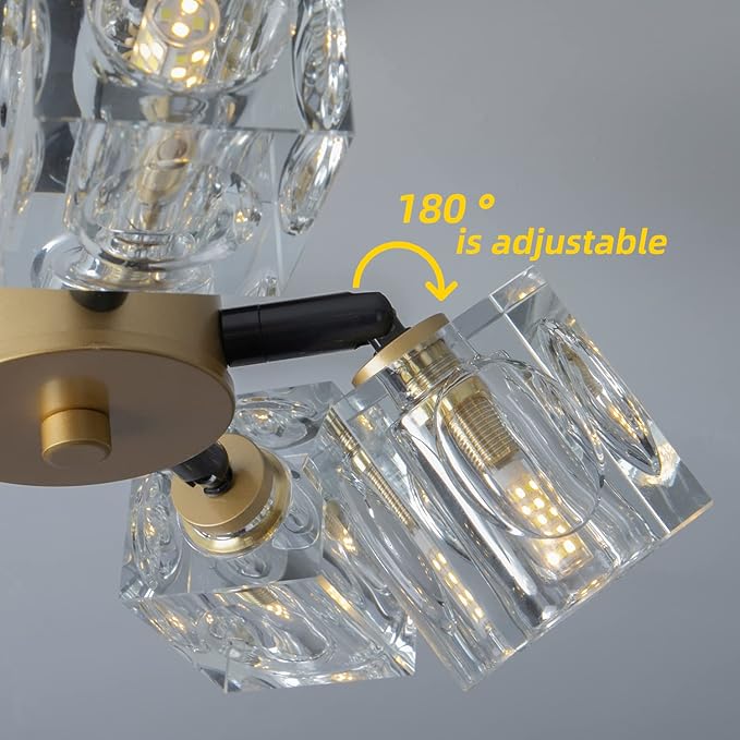 Semi Flush Mount Ceiling Light,13inch Modern Black and Gold Crystal Chandeliers,6-Lights Industrial Sputnik Chandeliers for Bedroom,Kitchen,Hallway,brthroom,entryway,Dining Room…