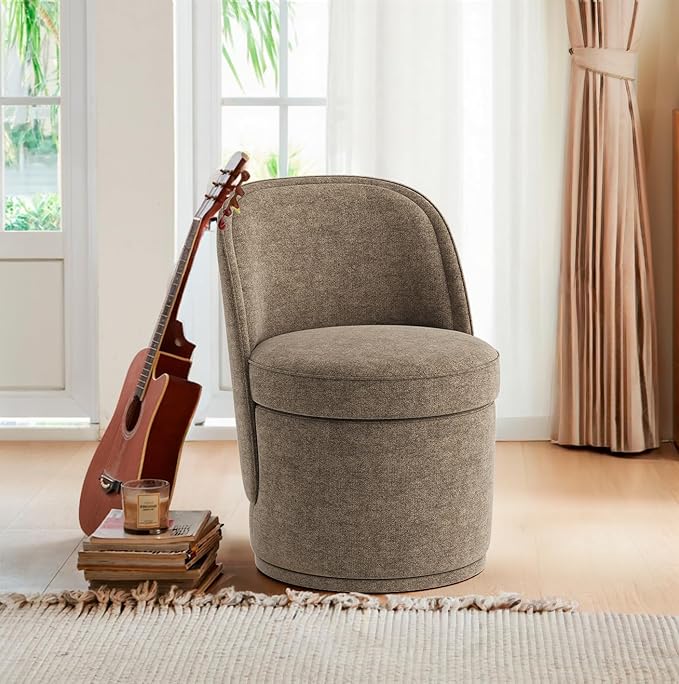 Swivel Accent Chair Set of 2, 360° Swivel Round Chair with Hidden Storage, Modern Small Barrel Armchair for Living Room/Bedroom, Brown