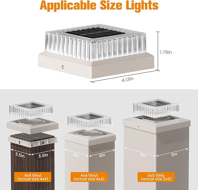 APONUO Solar Post Cap Lights, 8-Pack Fence Post Solar Lights with 20 Lumens 3-Sided Panoramic Glow, IP65 Waterproof Fence, Deck, Patio, Garden Decor, Easy No-Tool Install for 4x4 5x5 Posts, White