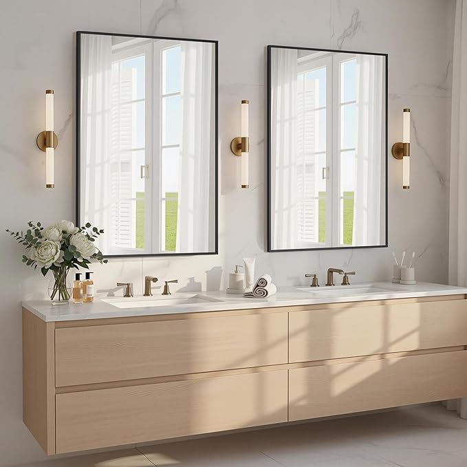 Bathroom Mirrors for Over Sink 24" x 36", Black Metal Frame Rectangle Wall Mirror, Modern Farmhouse Vanity Mirror(Horizontal/Vertical)