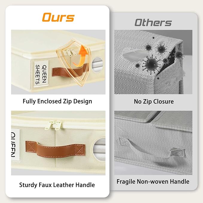 GhvyenntteS 6 Pack Sheet Organizers and Storage, Foldable Bed Sheet Organizers and Storage with Zipper, Handle, Window and Label (Queen & King Size)