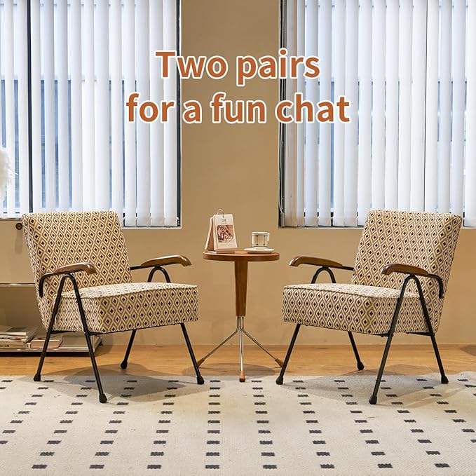 HAZO Fabric Armchair, Modern Accent Chair High Back, Living Room Chairs with Metal Legs and Soft Padded, Sofa Chairs for Home Office,Bedroom,Dining Room (Pattern)