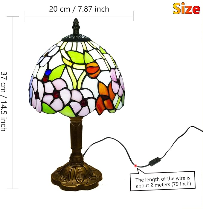Crefotu Tiffany Style Table Lamp, 3 Color Temperatures Bedside Lamp, 8 Inch Stained Glass Desk Light for Home Office Bedroom Living Room (Four-Leaf Flower Pattern)