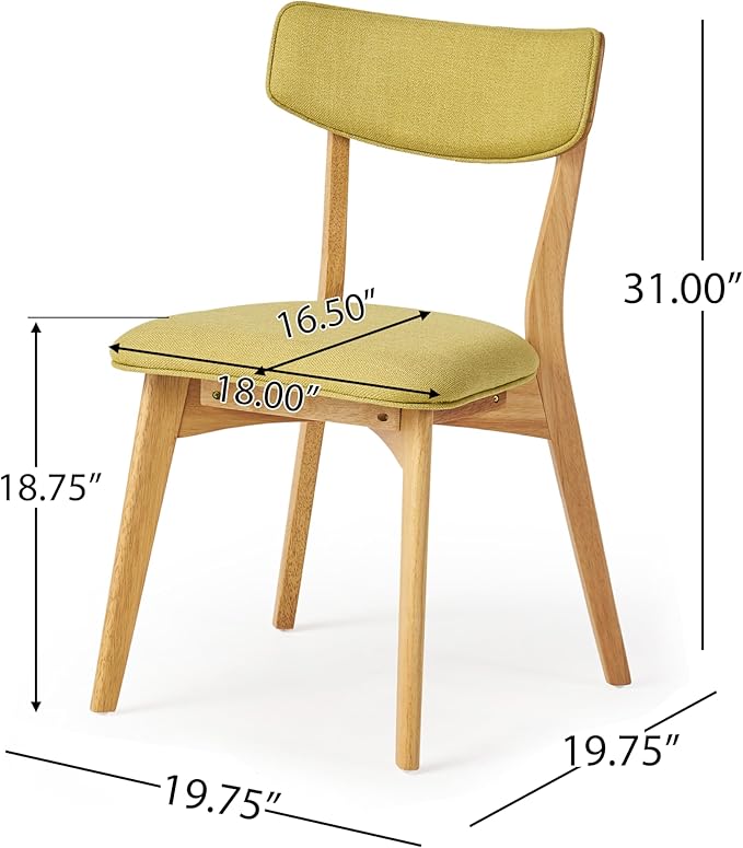 Christopher Knight Home Abrielle Mid-Century Modern Fabric Dining Chairs with Natural Oak Finished Rubberwood Frame, 2-Pcs Set, Green Tea / Natural Oak