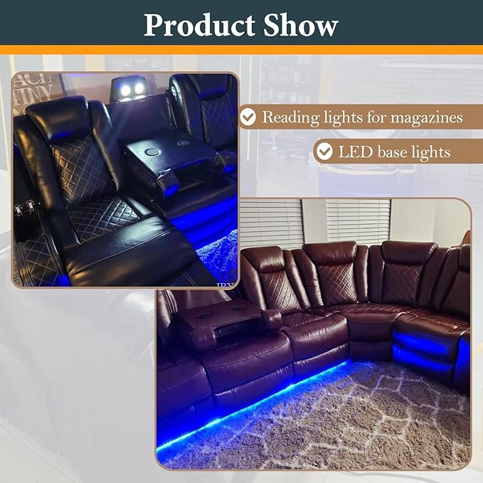 Power Recliner Sectional Sofa Set, Brown Leather Sectional Couch and 2 Chairs for Living Room, L Shape Reclining Sofa with Cup Holder, Hidden Storage, Coffee Table for House(7 Seat)