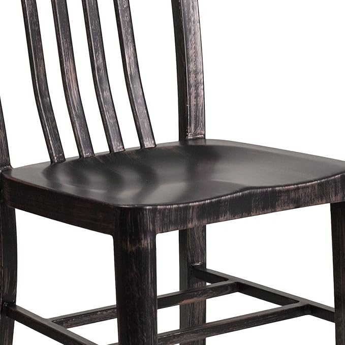 Flash Furniture Gael Commercial Grade 2 Pack Black-Antique Gold Metal Indoor-Outdoor Chair