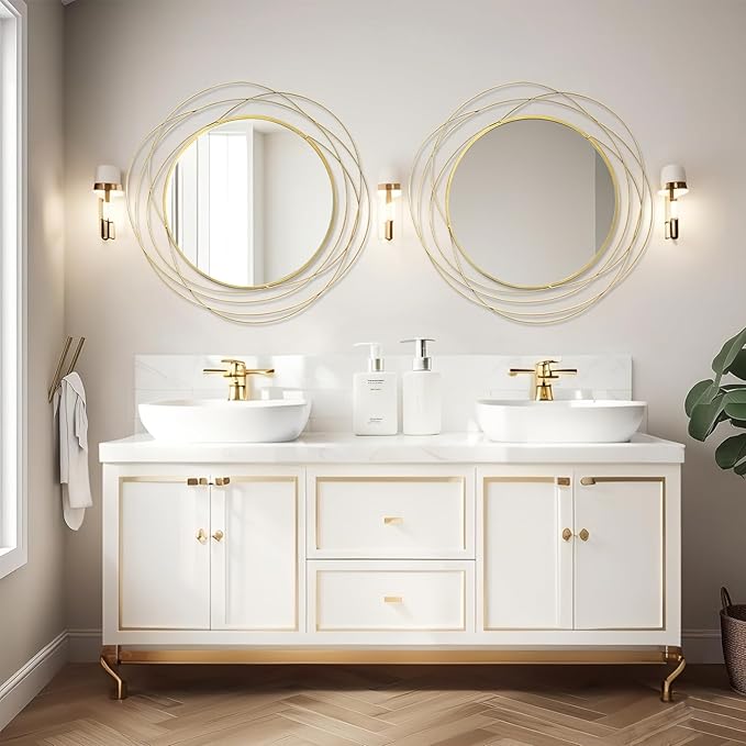 Round Wall Mirror - 26.8" Large Gold Circle Mirror for Wall with Art Decorative Durable Metal Frame, Modern Hanging Mirror for Bathroom Over Sink, Bedroom, Entryway, Vanity or Living Room
