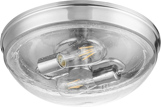 Prominence Home Madalyn 13" Brushed Nickel Flush Mount Seeded Round Glass Ceiling Light - 51542-01