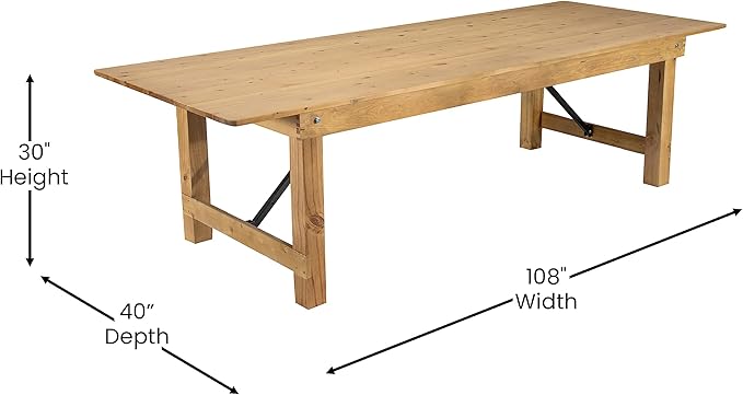 Flash Furniture Hercules Commercial Grade Farmhouse Dining Table | Solid Pine Foldable Table for 10 in Antique Rustic Light Natural | Rustic Charm for Home and Events
