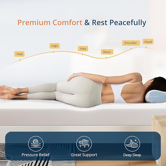 EGOHOME Twin XL Mattress in a Box, 5 Inch Green Tea Gel Cooling Memory Foam Bunk Bed Mattress for Pressure Relief & Body Support, Made in USA CertiPUR-US Certified, Medium Firm Trundle, Bright