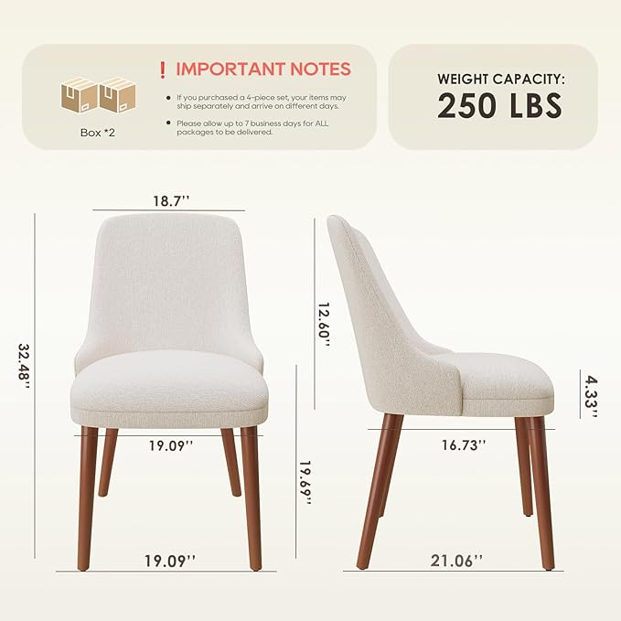 Dining Chairs Set of 6, Upholstered Dining Room Chair with Wood Legs, High-Back Padded Kitchen Chairs for Dining Room/Restaurant/Cafe, Beige
