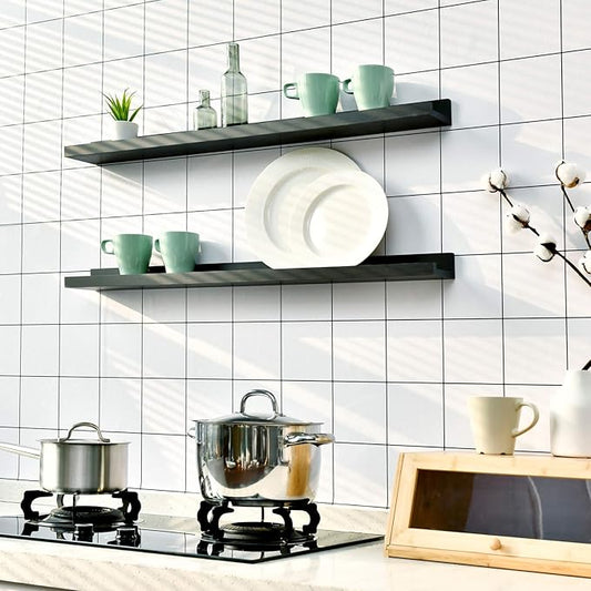 WELLAND Vista Espresso Wall Shelf Picture Ledge Floating Wall Shelves, 24-inch, Set of 2, Espresso