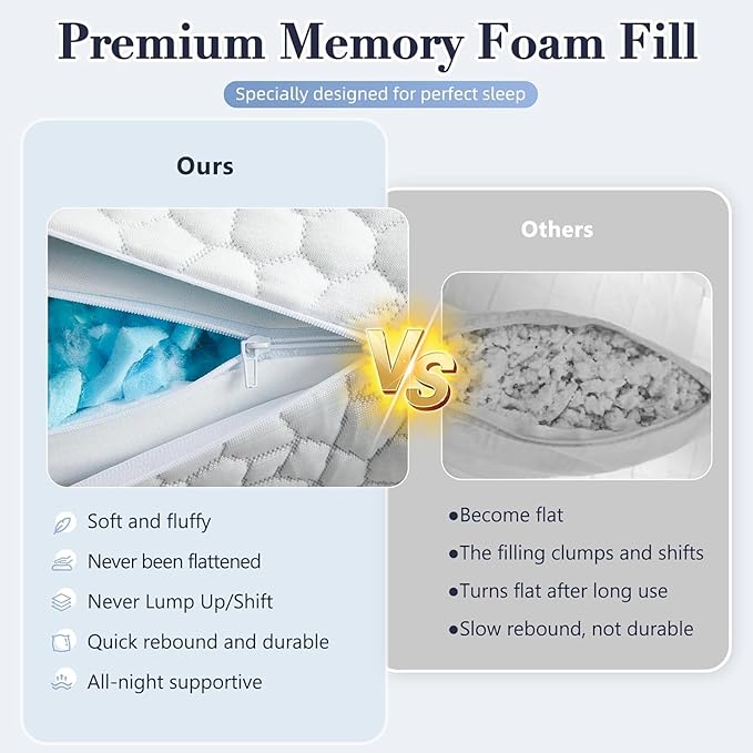 Yettbea Adjustable Shredded Memory Foam Pillows King Size Set of 2, Luxury Cooling Bamboo Rayon Pillow w/Washable Zippered Cover, Soft or Firm Support Bed Pillow for Side, Back, Stomach Sleeper