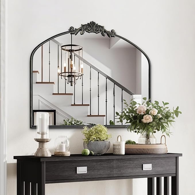 Black Vintage Wall Mirror Window Decorative Traditional Mirrors Antique Arched Farmhouse for Living Room Bedroom Entryway Bathroom Vanity (29 * 36 * 1.2,Black)