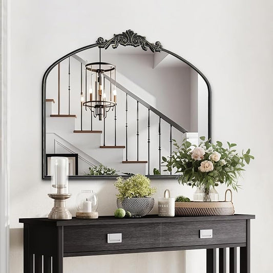 Black Vintage Wall Mirror Window Decorative Traditional Mirrors Antique Arched Farmhouse for Living Room Bedroom Entryway Bathroom Vanity (29 * 36 * 1.2,Black)