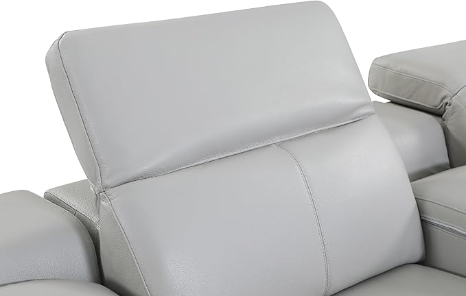 BlackJack Furniture Venice Top Grain Italian Leather Power Recline 8 Piece 5 Seater Sofa - 134" Theater Seating Modern Couch for Living Room Lounge with Adjustable Headrests & USB Port, Light Grey